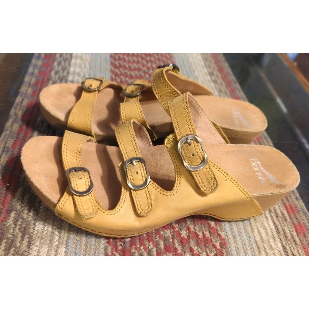Dansko Tarin‎ Milled Burnished Mango Leather Wedge Sandals US Size 8.5 (39)
